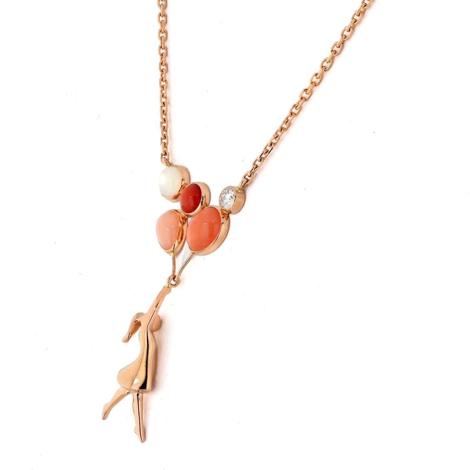 Modern Van Cleef & Arpels Mercredi a Paris 18k Rose Gold Diamond Coral Necklace