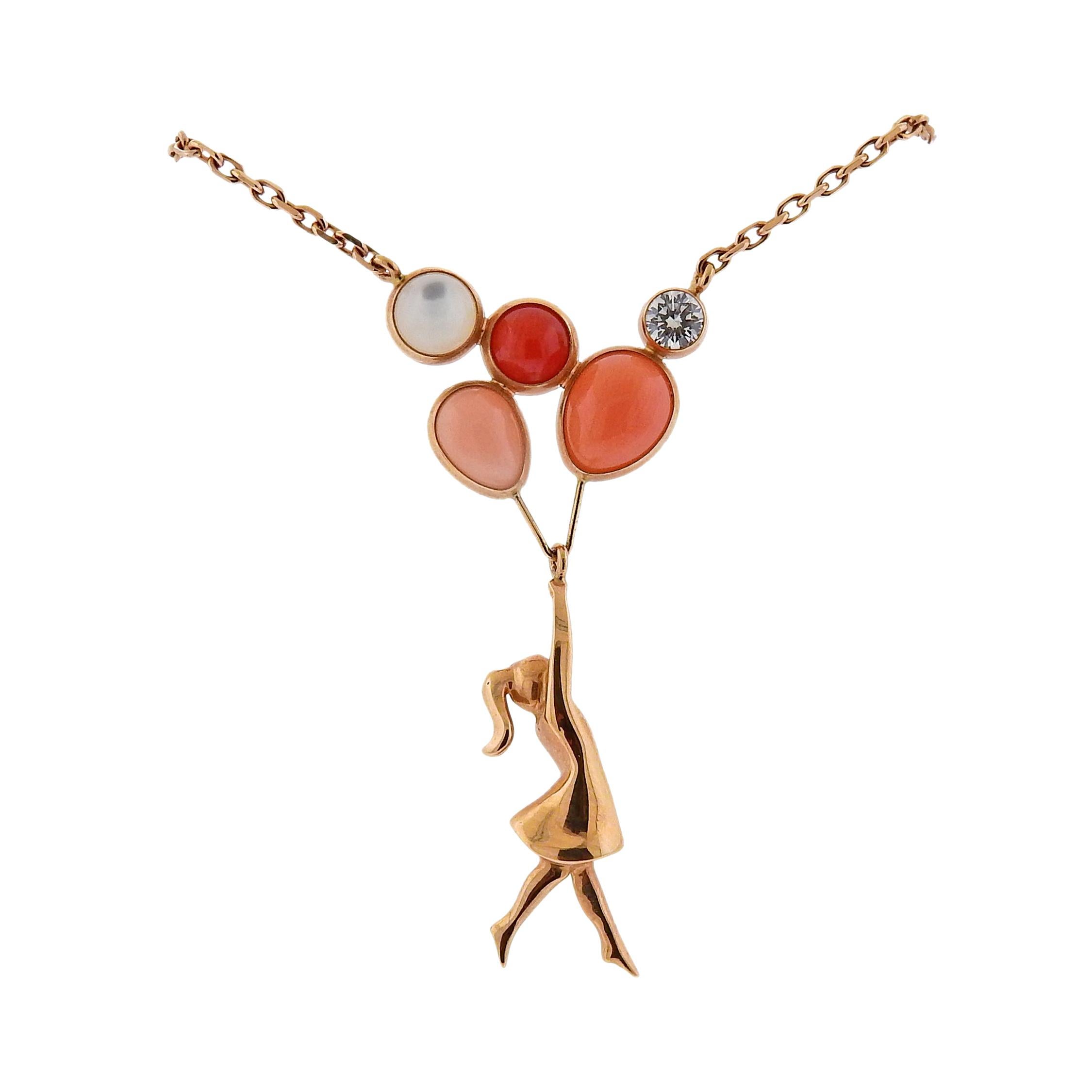 Van Cleef & Arpels Mercredi a Paris Rose Gold Diamond Coral Necklace