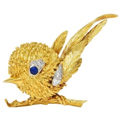 Van Cleef & Arpels Mid-Century Diamond Lapis Platinum 18 Karat Gold Bird Brooch