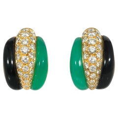 Van Cleef & Arpels Mid-Century diamond, onyx, and chrysoprase earrings
