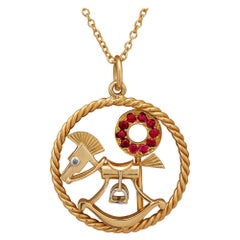 Van Cleef & Arpels Midcentury Diamond Ruby Gold Rocking Horse Charm Pendant