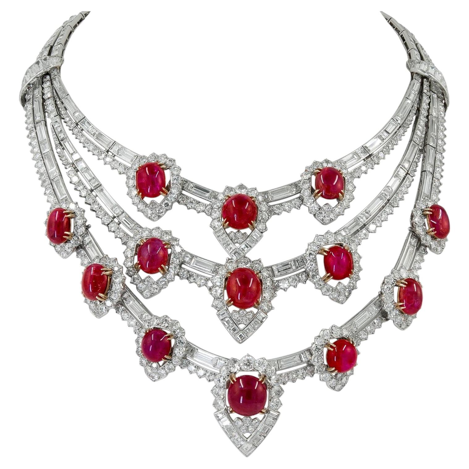 VAN CLEEF & ARPELS Mid-Century Ruby and Diamond Necklace