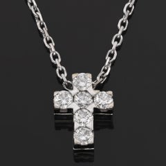 VAN CLEEF & ARPELS Mini Diamond Cross Pendant 18k White Gold Necklace