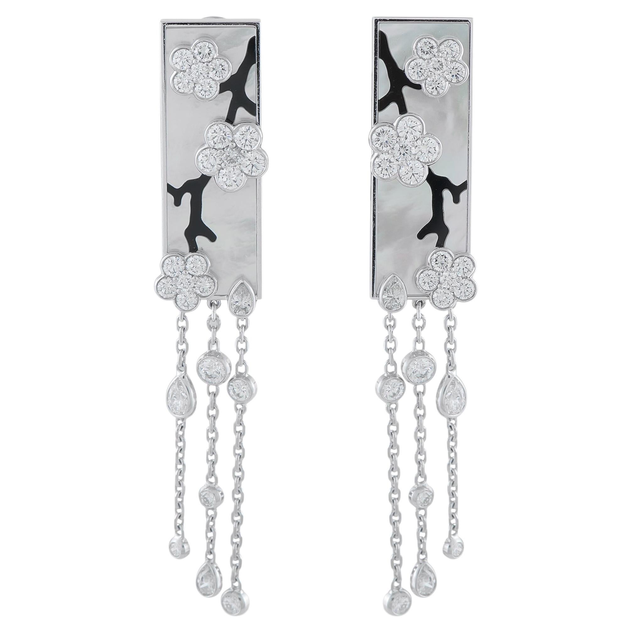 Van Cleef & Arpels Miroir Des Eaux 18K Gold 4,50ct Diamant, Onyx, Perlen Ohrringe im Angebot