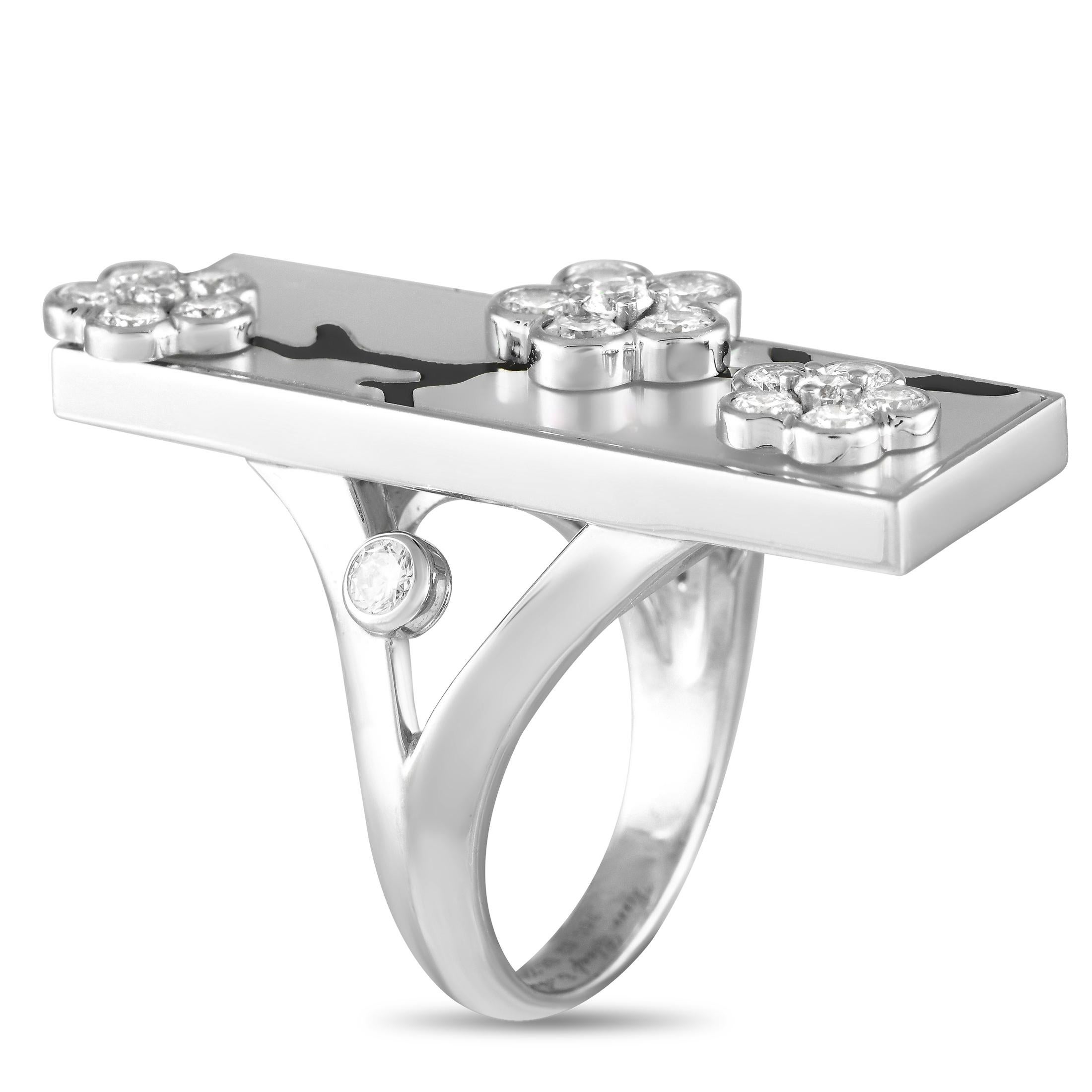 Round Cut Van Cleef & Arpels Miroir des Eaux 18K Gold Diamond Onyx Mother of Pearl Ring For Sale