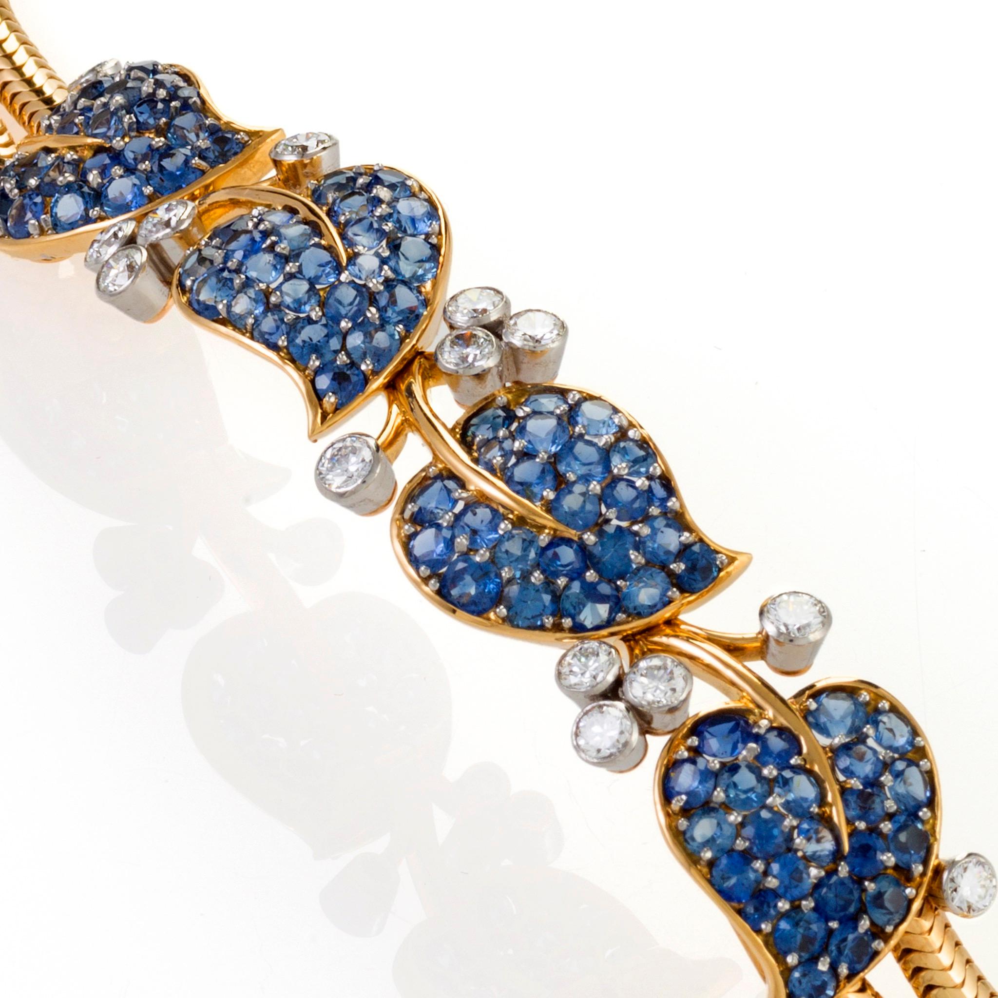 Van Cleef & Arpels Montana Sapphire and Diamond Leaf Bracelet In Excellent Condition In New York, NY