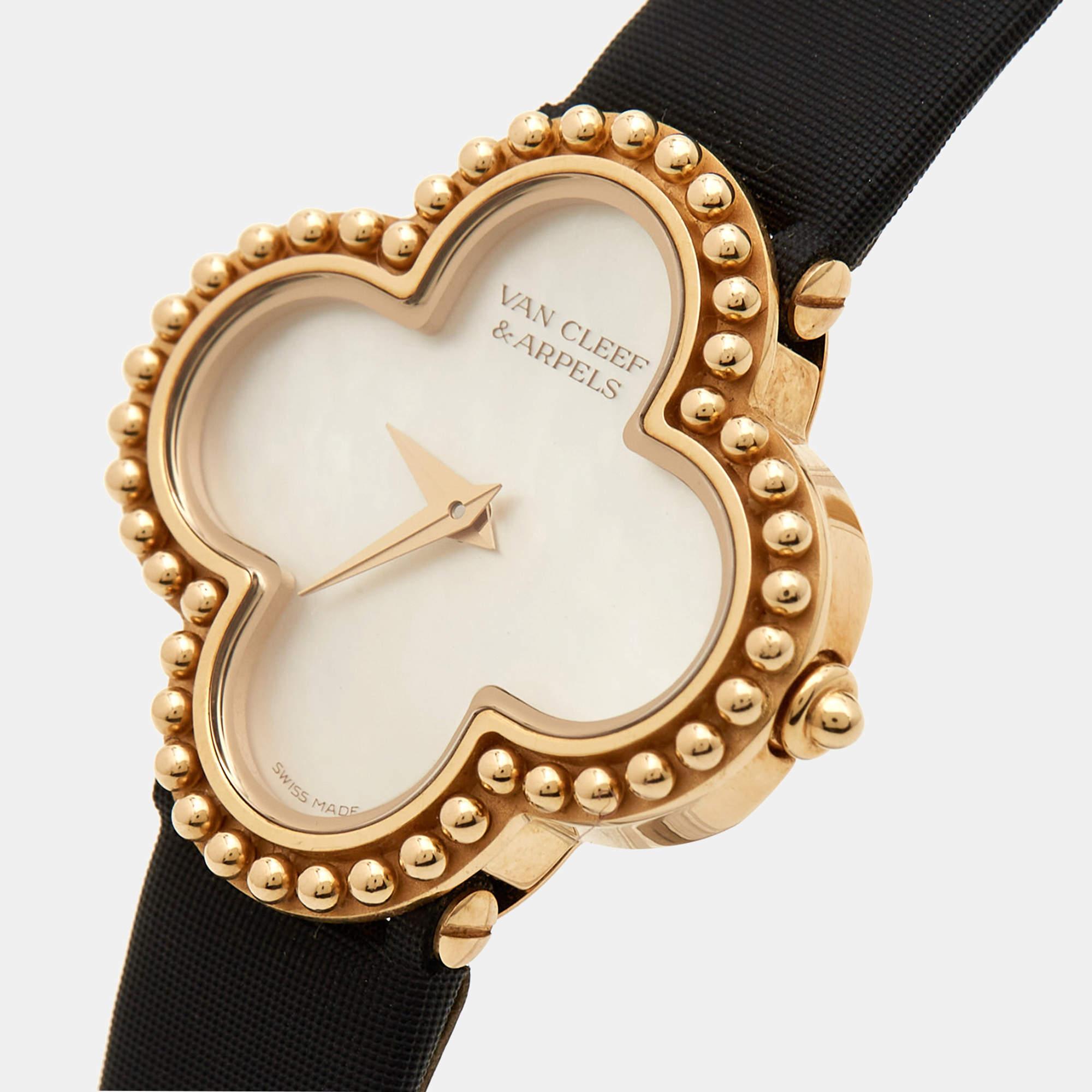A timeless silhouette made of high-quality materials and packed with precision and luxury makes this Van Cleef & Arpels Alhambra wristwatch the perfect choice for a sophisticated finish to any look. It is a grand creation to elevate the everyday
