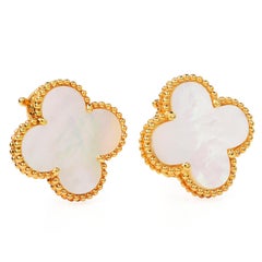Van Cleef & Arpels Mother of Pearl 18K Gold Alhambra VCA Earrings