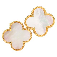 Van Cleef & Arpels Mother of Pearl 18K Gold Alhambra VCA Earrings