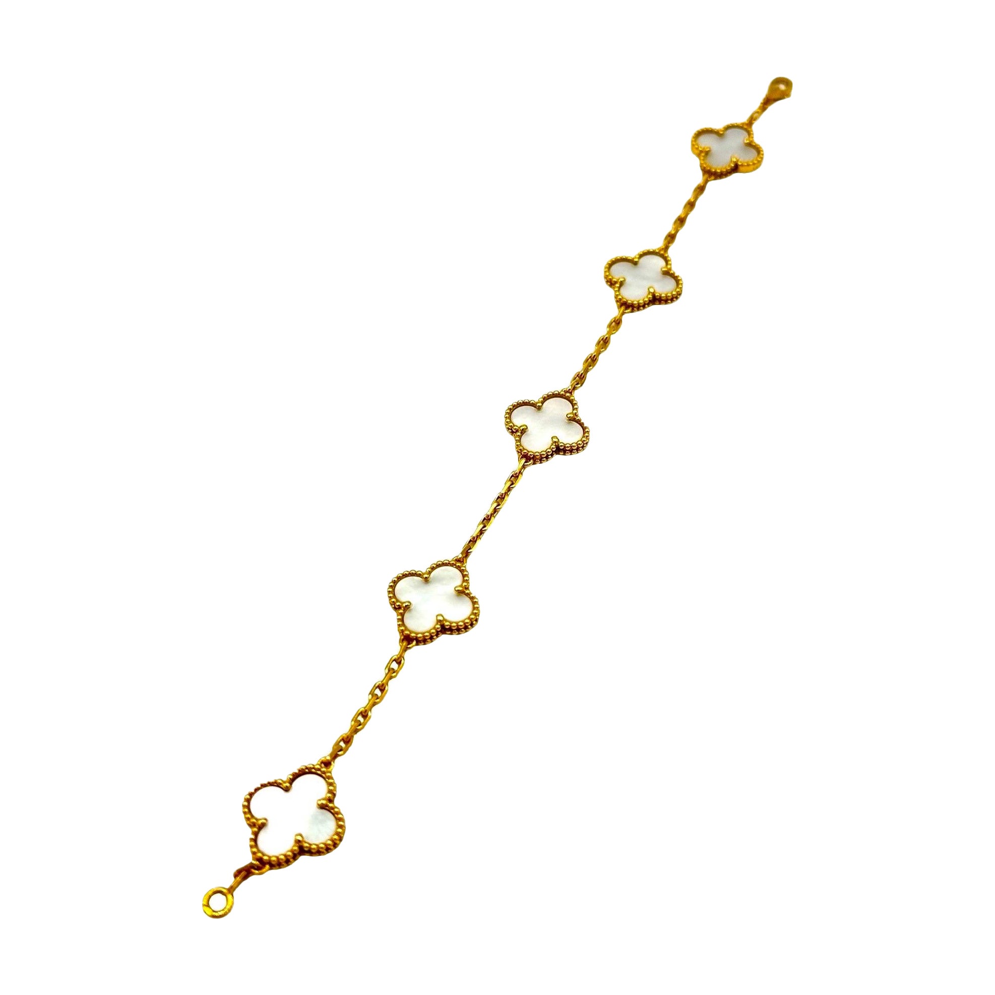 Van Cleef 
Arpels Mother of Pearl 18K Yello Gold Alhambra Bracelet For Sale