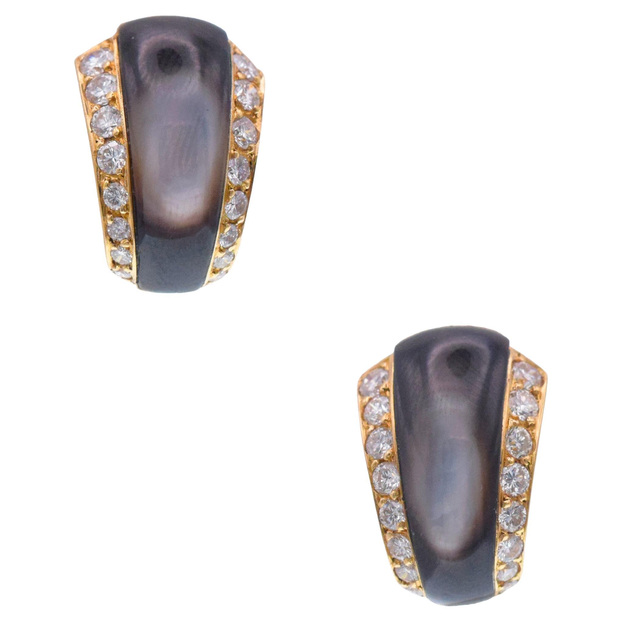 Van Cleef & Arpels Mother of Pearl And Diamond Clip On Earrings