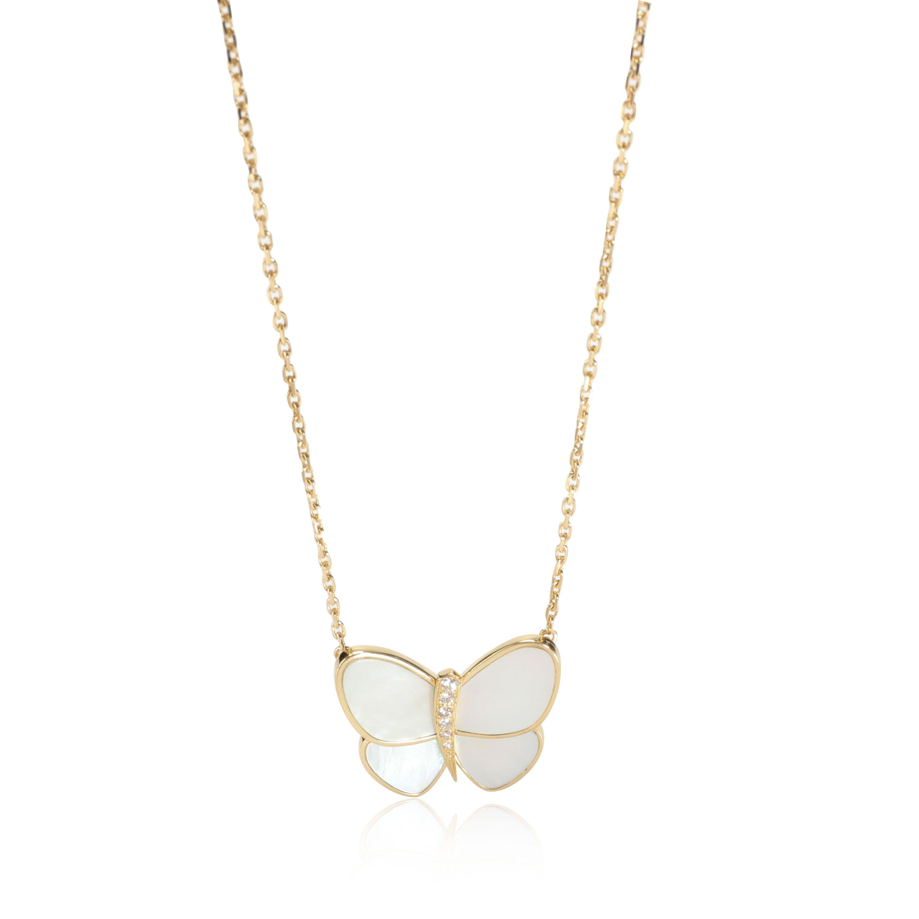 Van Cleef & Arpels Perlmutt-Diamant-Anhänger aus 18 Karat Gelbschmetterlingsgold Damen