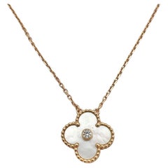 Van Cleef & Arpels Mother-of-Pearl Diamond Used Alhambra Pendant