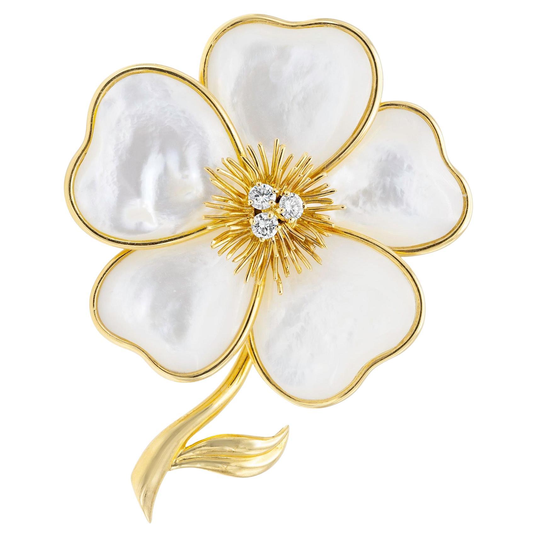 Van Cleef & Arpels Mother of Pearl Flower Brooch For Sale