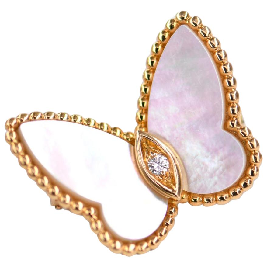 Van Cleef & Arpels Mother of Pearl Gold Butterfly Clip Brooch