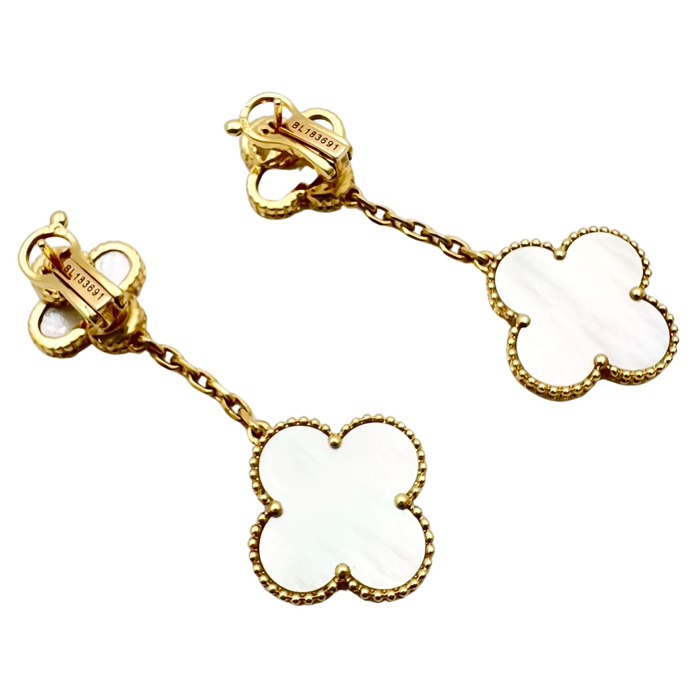 Van Cleef & Arpels Mother-of-Pearl Magic Alhambra Drop Earrings In Excellent Condition In Palm Beach, FL
