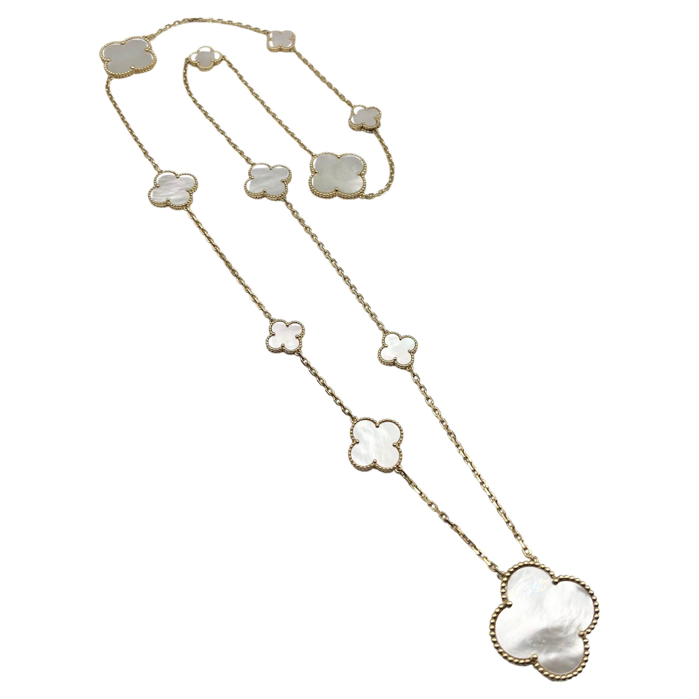 Van Cleef & Arpels Mother-of-Pearl Magic Alhambra Long Necklace In Excellent Condition For Sale In Palm Beach, FL
