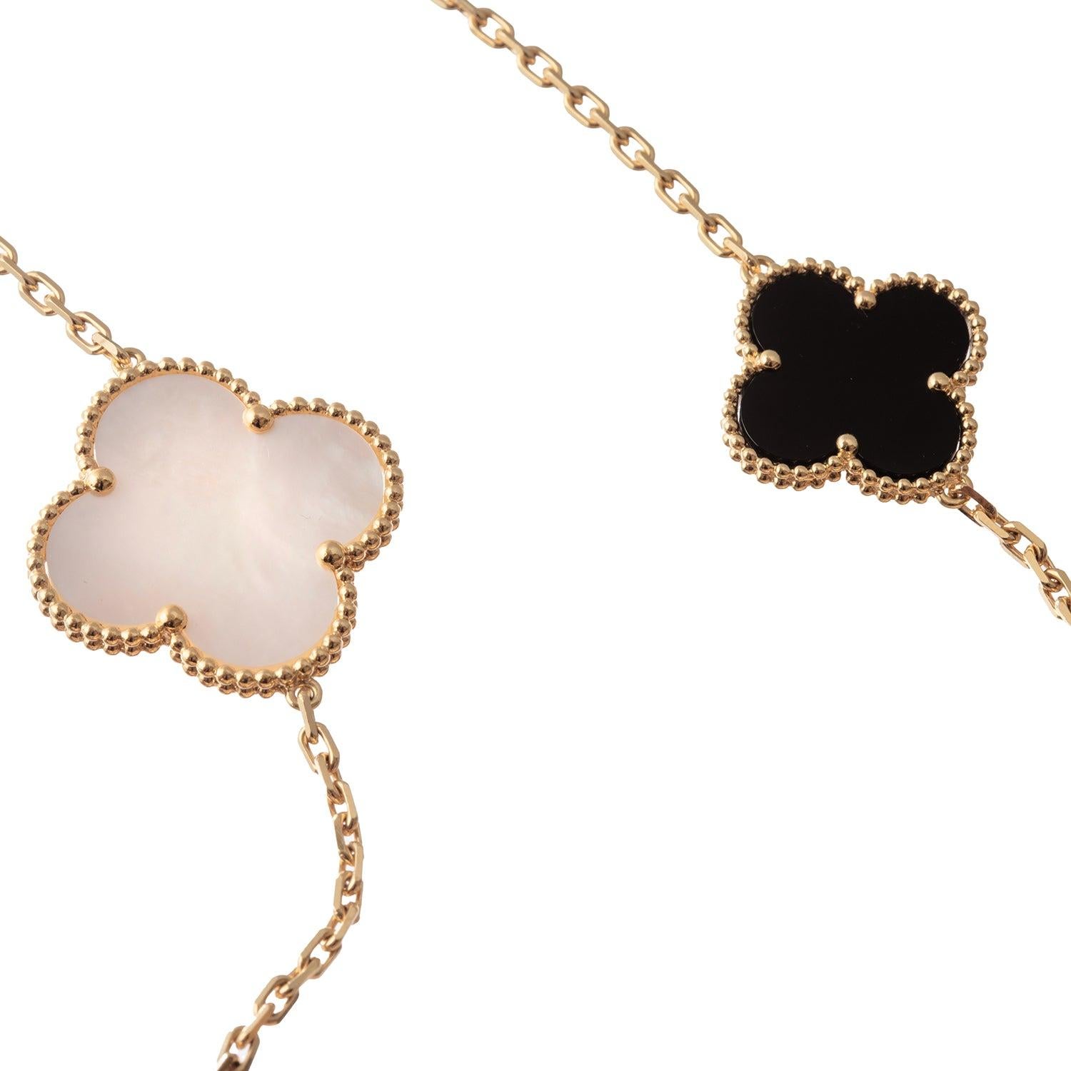 Van Cleef & Arpels Mother-of-Pearl Onyx Magic Alhambra Long Necklace In Excellent Condition For Sale In Palm Beach, FL