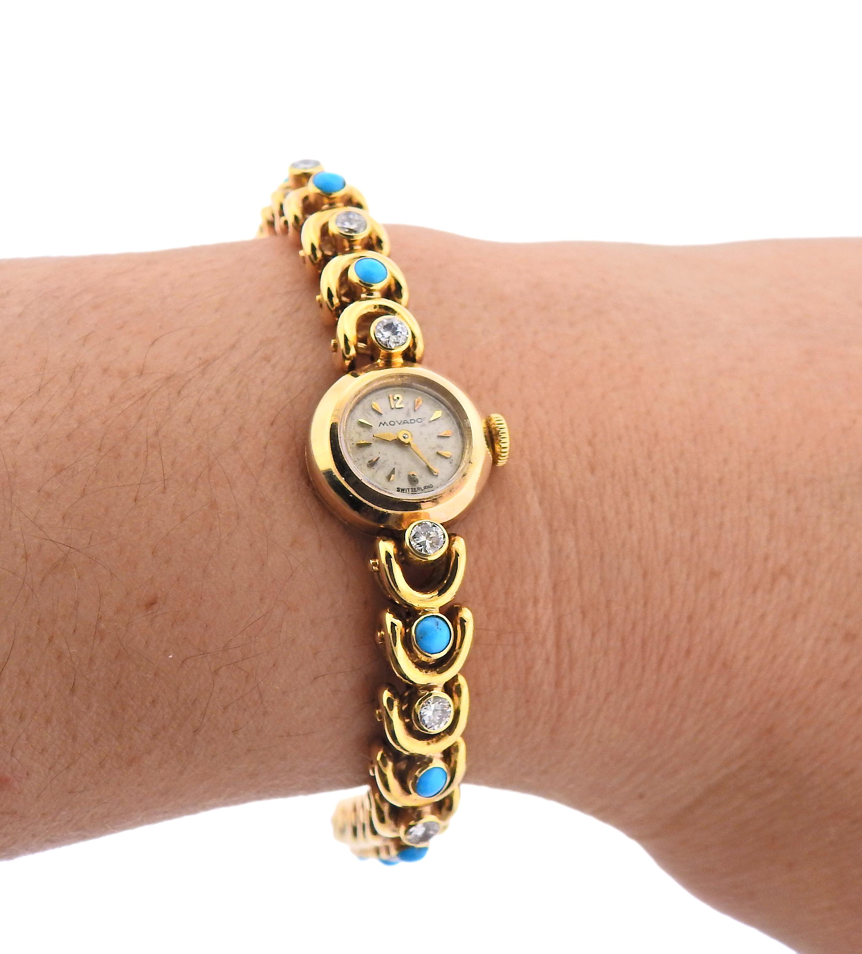 Van Cleef & Arpels Bracelet montre Movado en or avec turquoise et diamants Pour femmes en vente