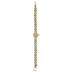 Van Cleef & Arpels Movado Turquoise Diamond Gold Watch Bracelet