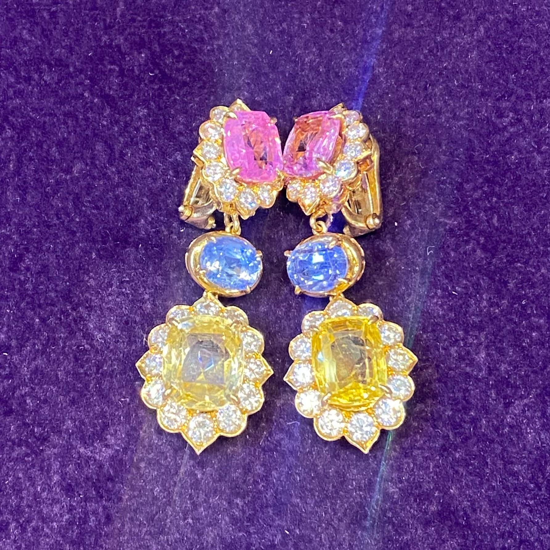 Van Cleef and Arpels Multi Color Sapphire Necklace and Earrings Set For