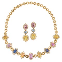 Van Cleef & Arpels Multi Color Sapphire Necklace & Earrings Set