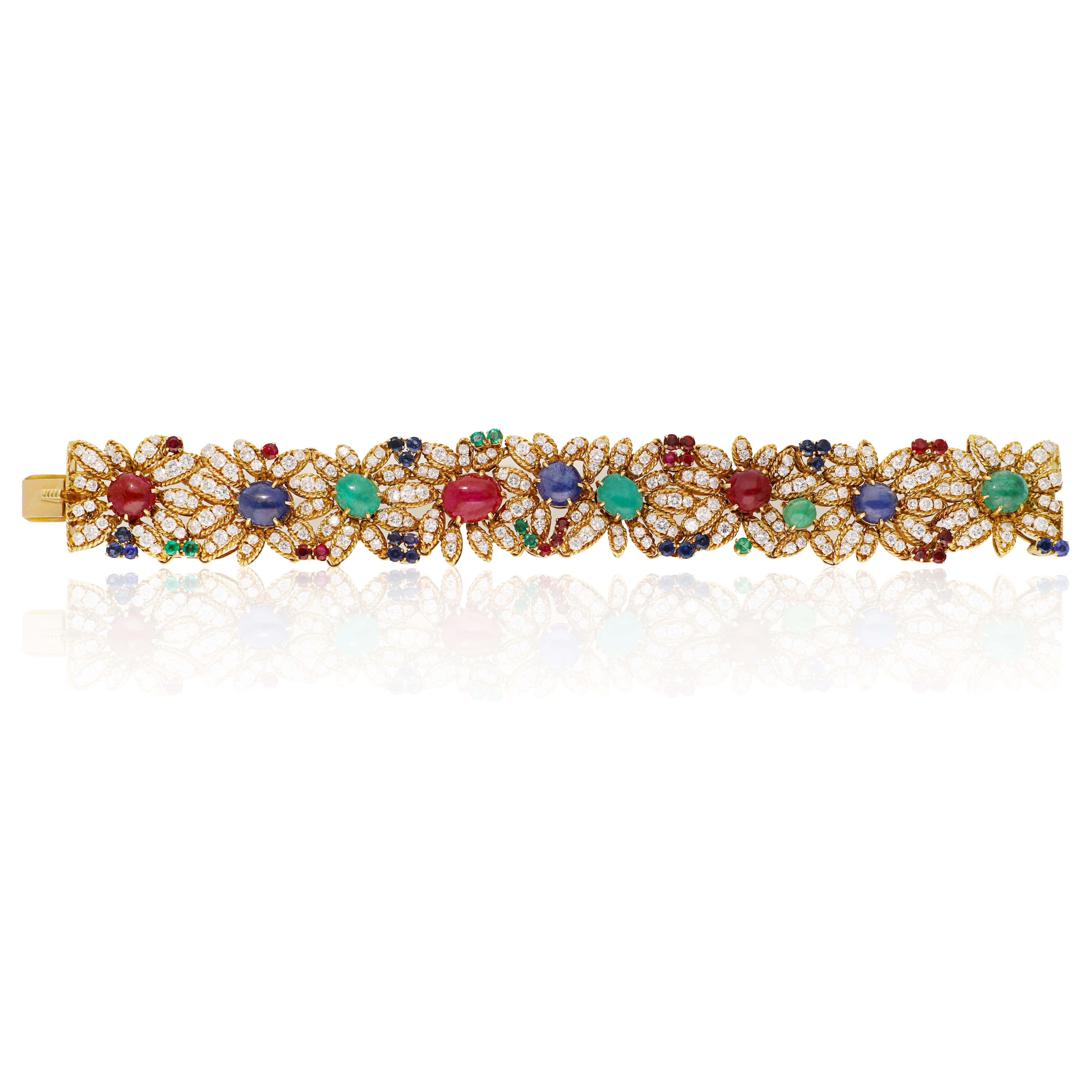 VAN CLEEF & ARPELS Pulsera Motivo Floral Multi-Gemas y Diamantes en Excelente estado para la venta en New York, NY