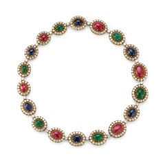 Van Cleef & Arpels Multi Gem Cabochon and Diamond Necklace and Bracelet Set