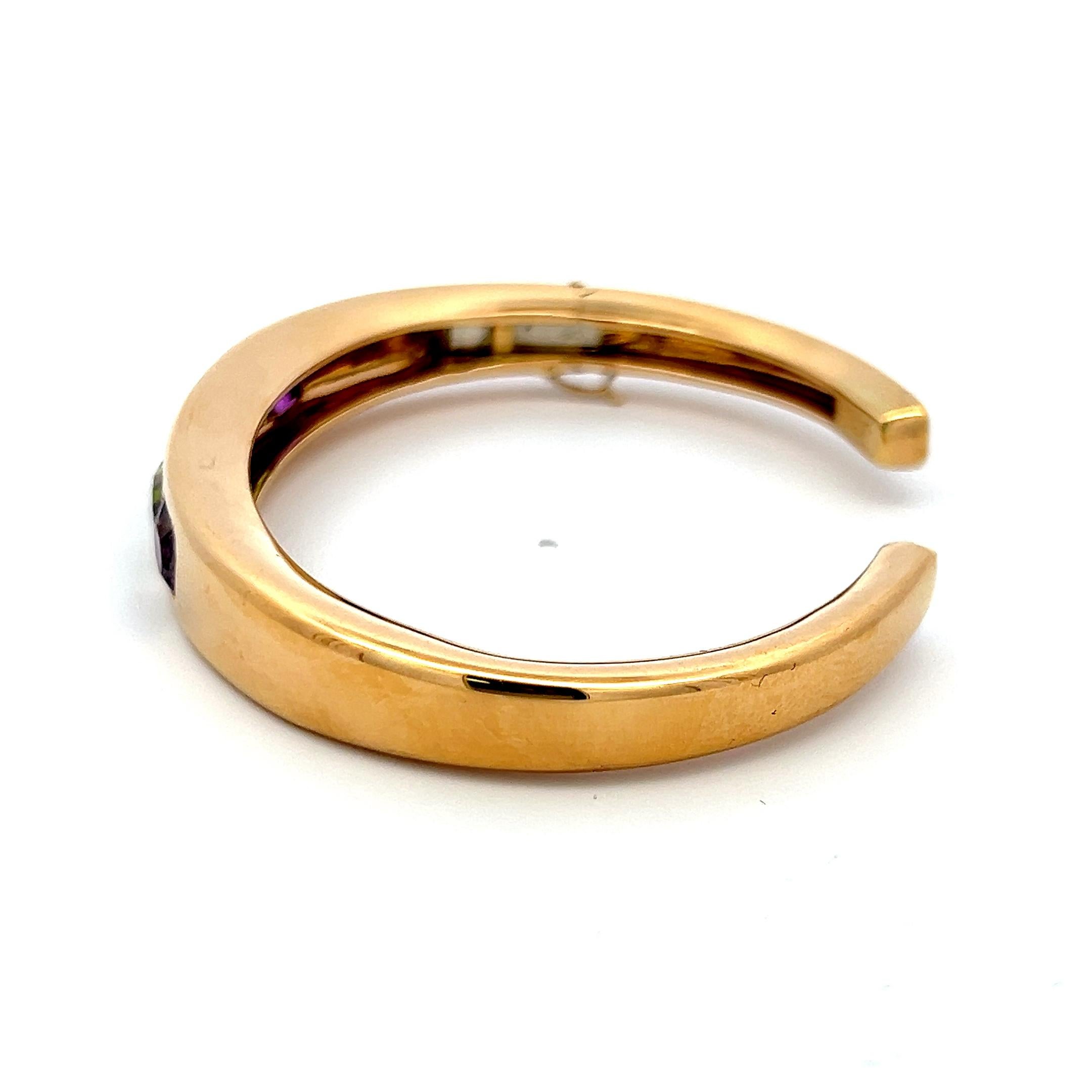 Bracelet manchette en or jaune 18K serti de multiples pierres précieuses taille coussin en vente 13