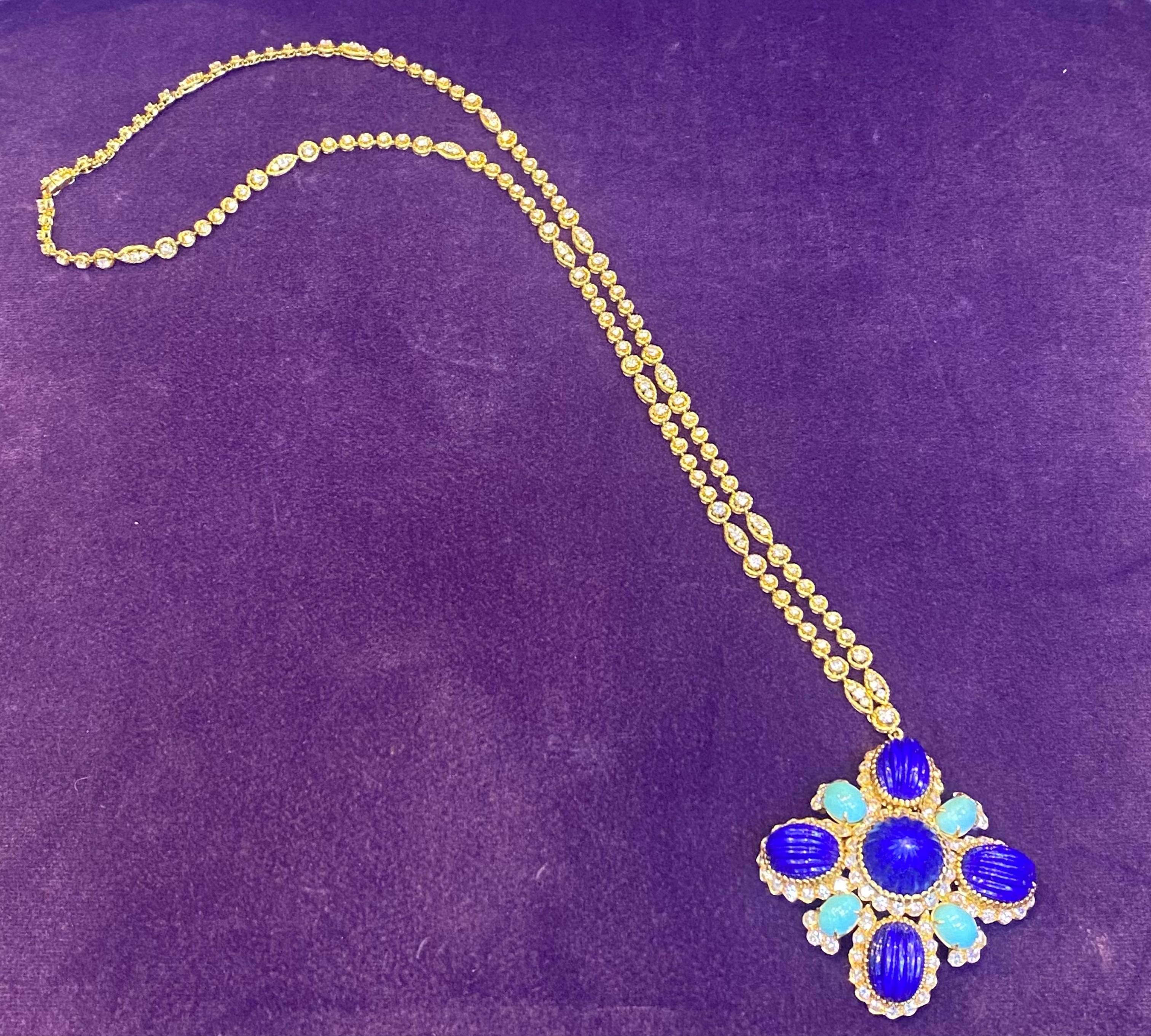 Van Cleef and Arpels Multi Gem Sautoir Pendant Necklace For Sale at