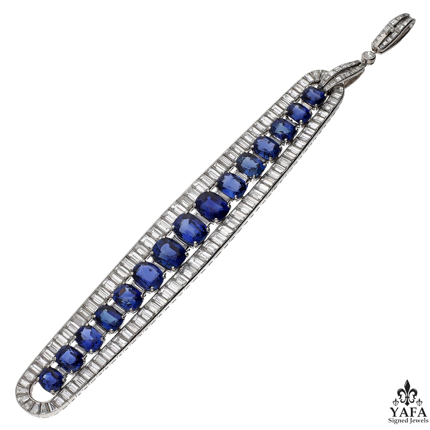 Bracelet Maille Plate Vintage Avec Cristaux Diamant & Saphir - Occasion Bon état - Bijou Fantaisie