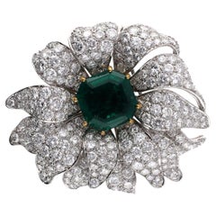Van Cleef & Arpels Museum Collection Large Diamond Emerald Anemone Flower Pin
