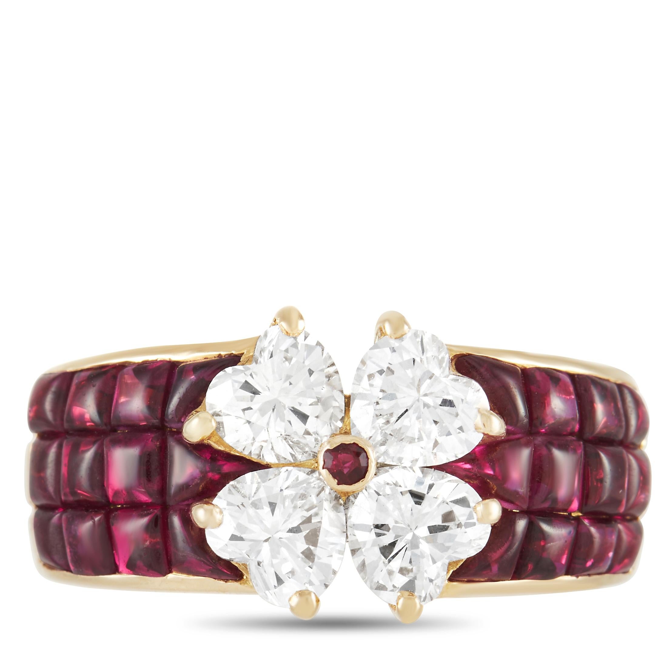 Van Cleef & Arpels Mystery 18k Yellow Gold 2.00 Ct Diamond and Ruby Ring In Excellent Condition In Southampton, PA