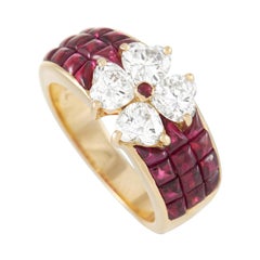 Van Cleef & Arpels Mystery 18k Yellow Gold 2.00 Ct Diamond and Ruby Ring