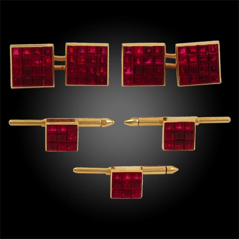Van Cleef and Arpels Mystery Set Ruby Cufflinks And Studs at 1stDibs