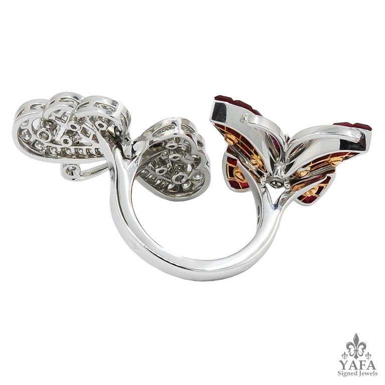 Van Cleef and Arpels MysterySet Ruby Two Flying Butterfly Ring For