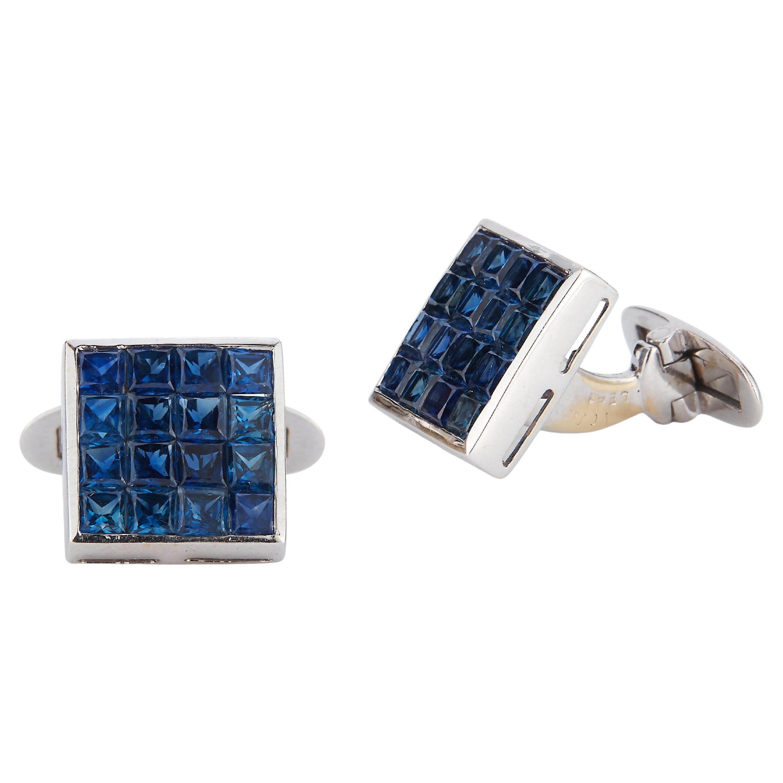 Van Cleef and Arpels Sapphire Gold Buttons and Cufflinks at 1stDibs