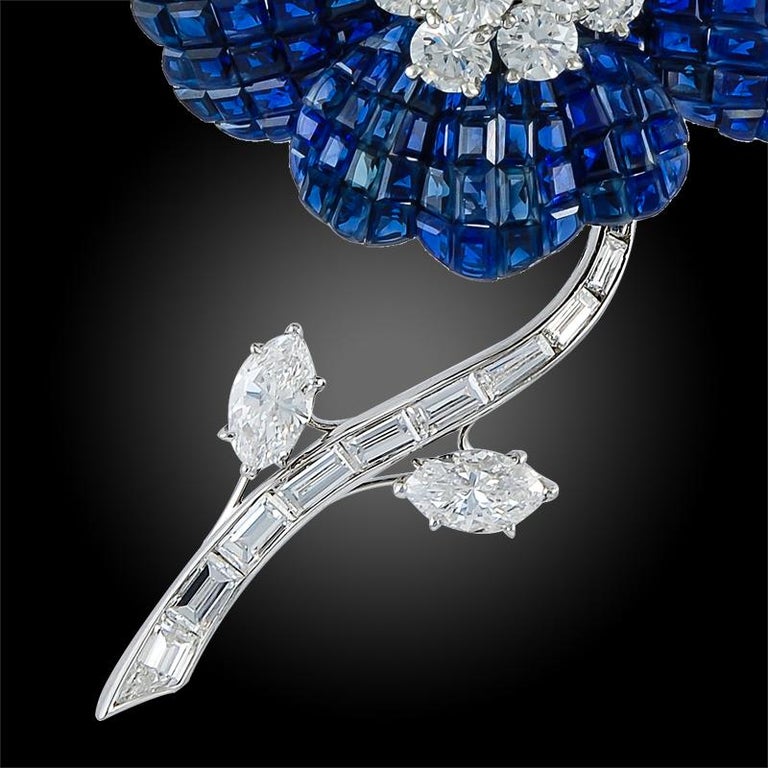 Van Cleef and Arpels Mystery-Set Sapphire Diamond Brooch For Sale at ...
