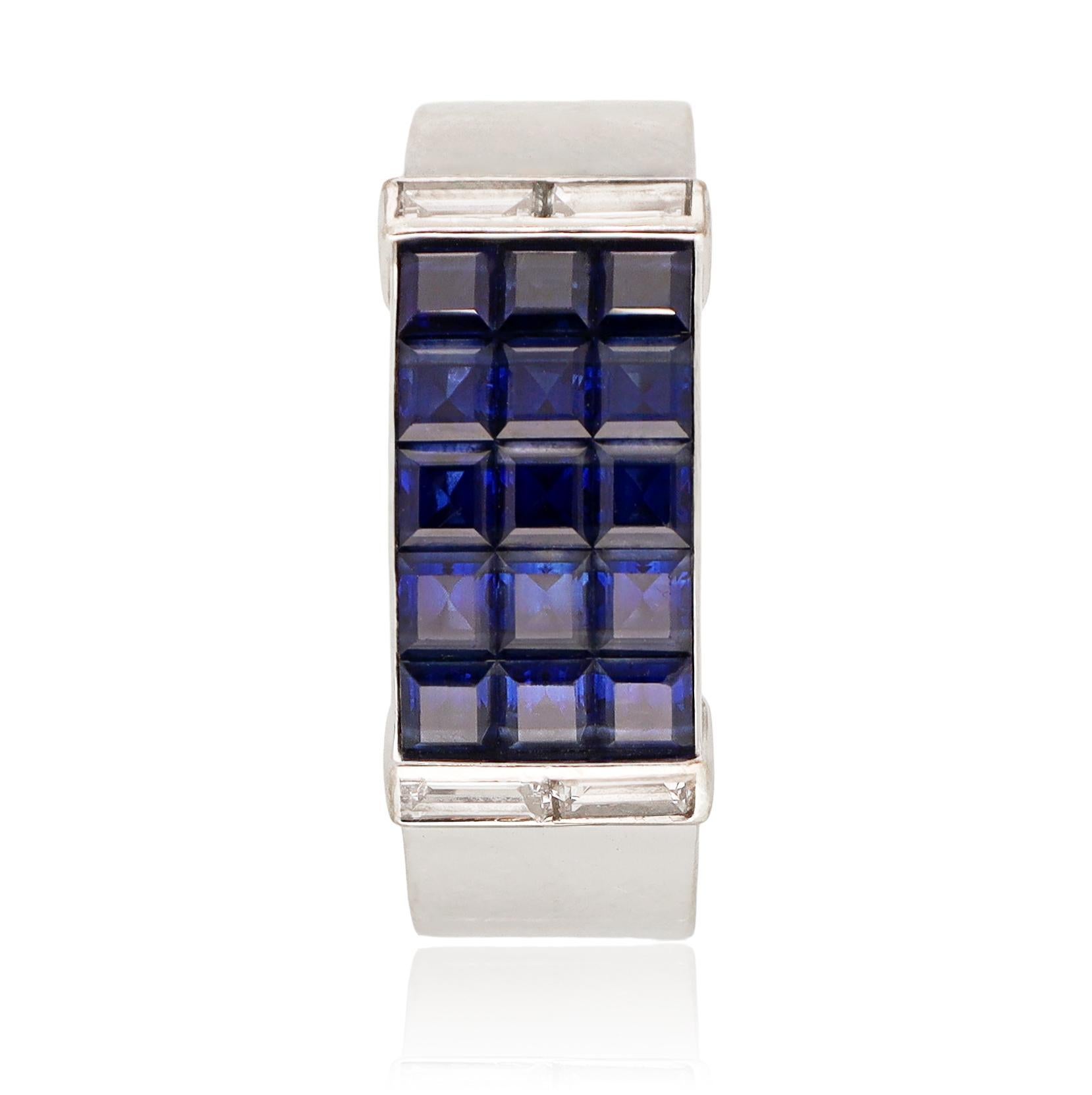 Radiant Cut VAN CLEEF & ARPELS 'Mystery-Set Sapphire Pont Neuf Ring For Sale