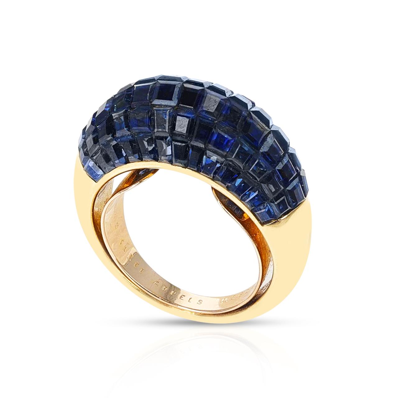 A stunning and rare Van Cleef & Arpels Mystery Invisible Set Sapphire Ring with French Marks. The ring size is US 6.50.  