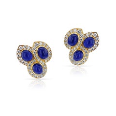 Van Cleef & Arpels Natural Sapphire Cabochon and Diamond Earrings, 18k