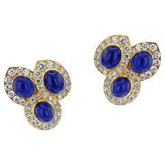 Van Cleef & Arpels Natural Sapphire Cabochon and Diamond Earrings, 18k