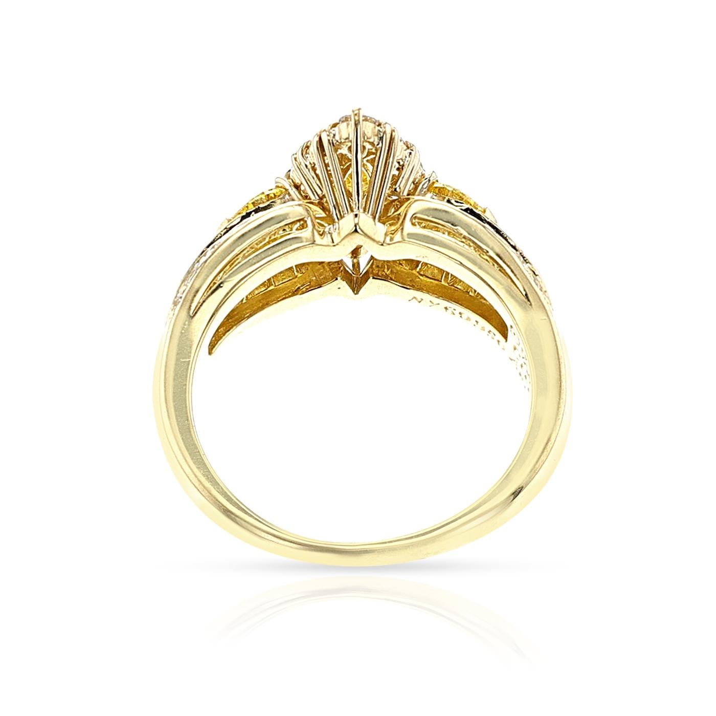 Marquise Cut Van Cleef & Arpels Natural Yellow and White Diamond 18K Yellow Gold Ring For Sale