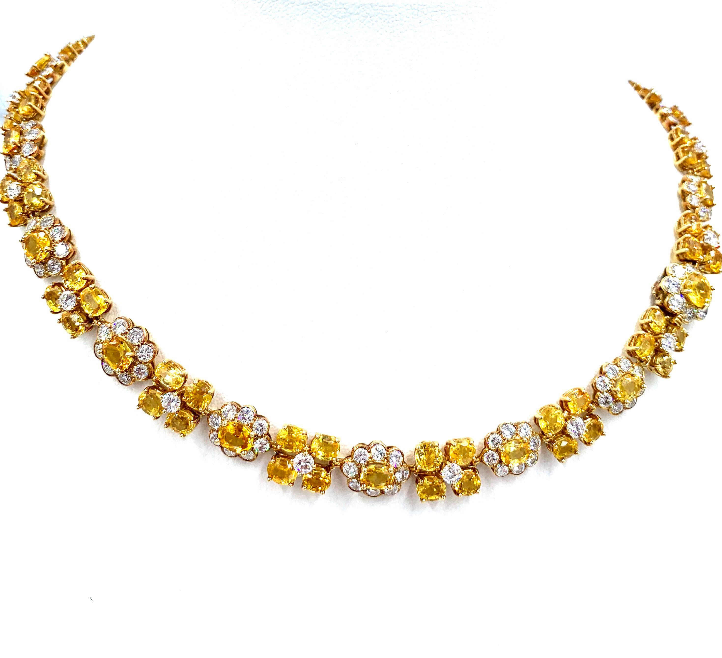 Van Cleef & Arpels Natural Yellow Ceylon Sapphire and Diamond Necklace In Good Condition For Sale In West Palm Beach, FL