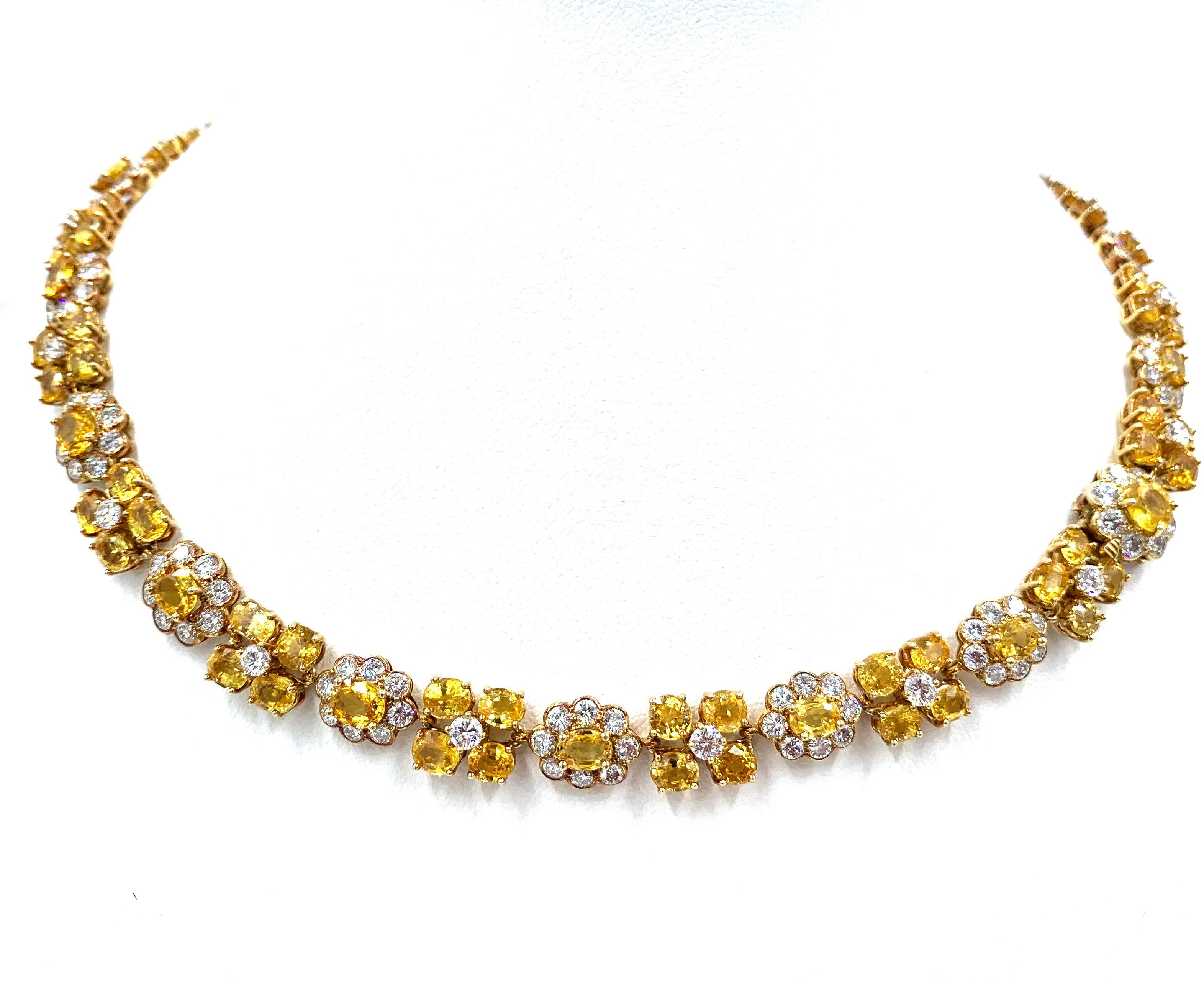 Women's or Men's Van Cleef & Arpels Natural Yellow Ceylon Sapphire and Diamond Necklace For Sale