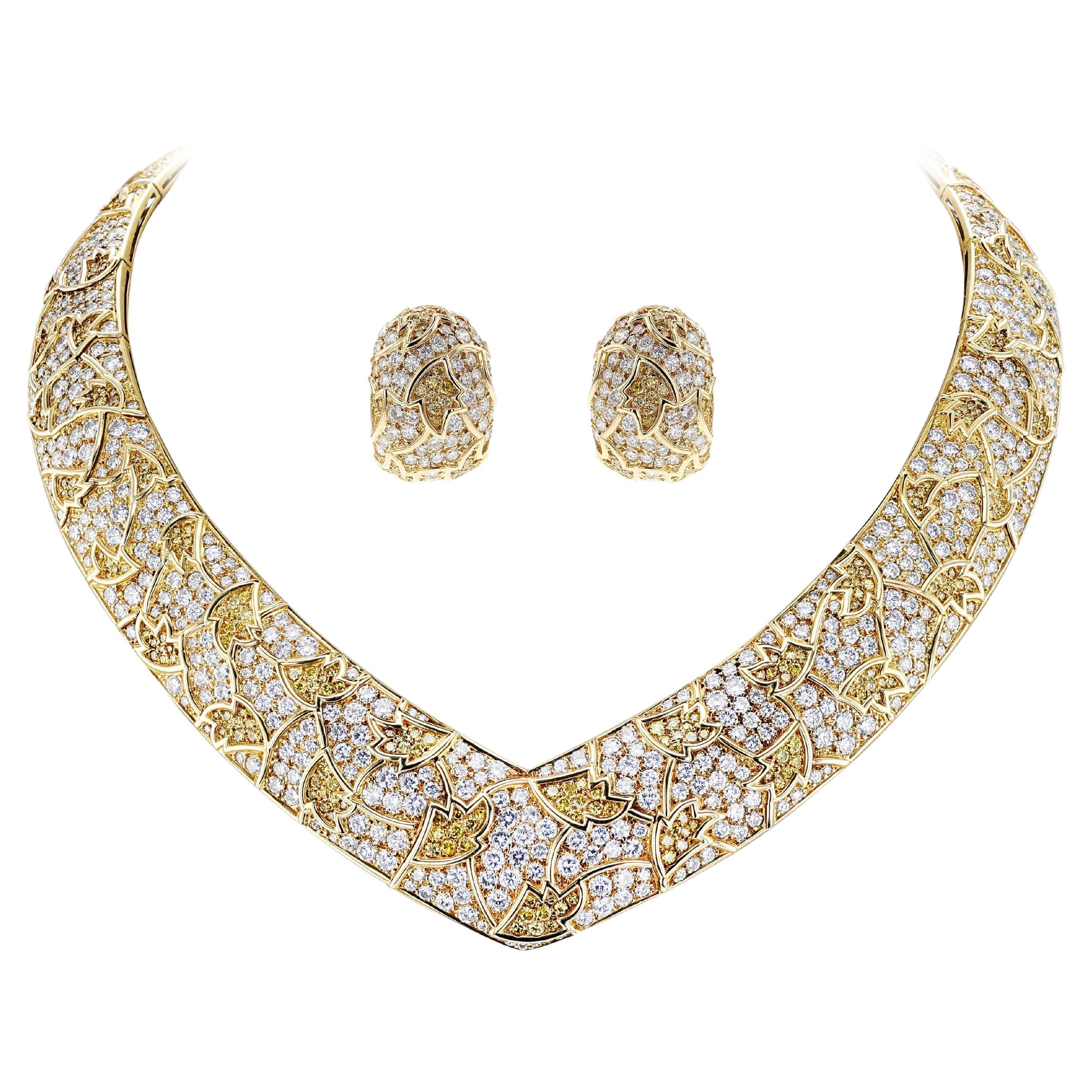Van Cleef & Arpels Natural Yellow & White Diamond Necklace and Earring Set For Sale
