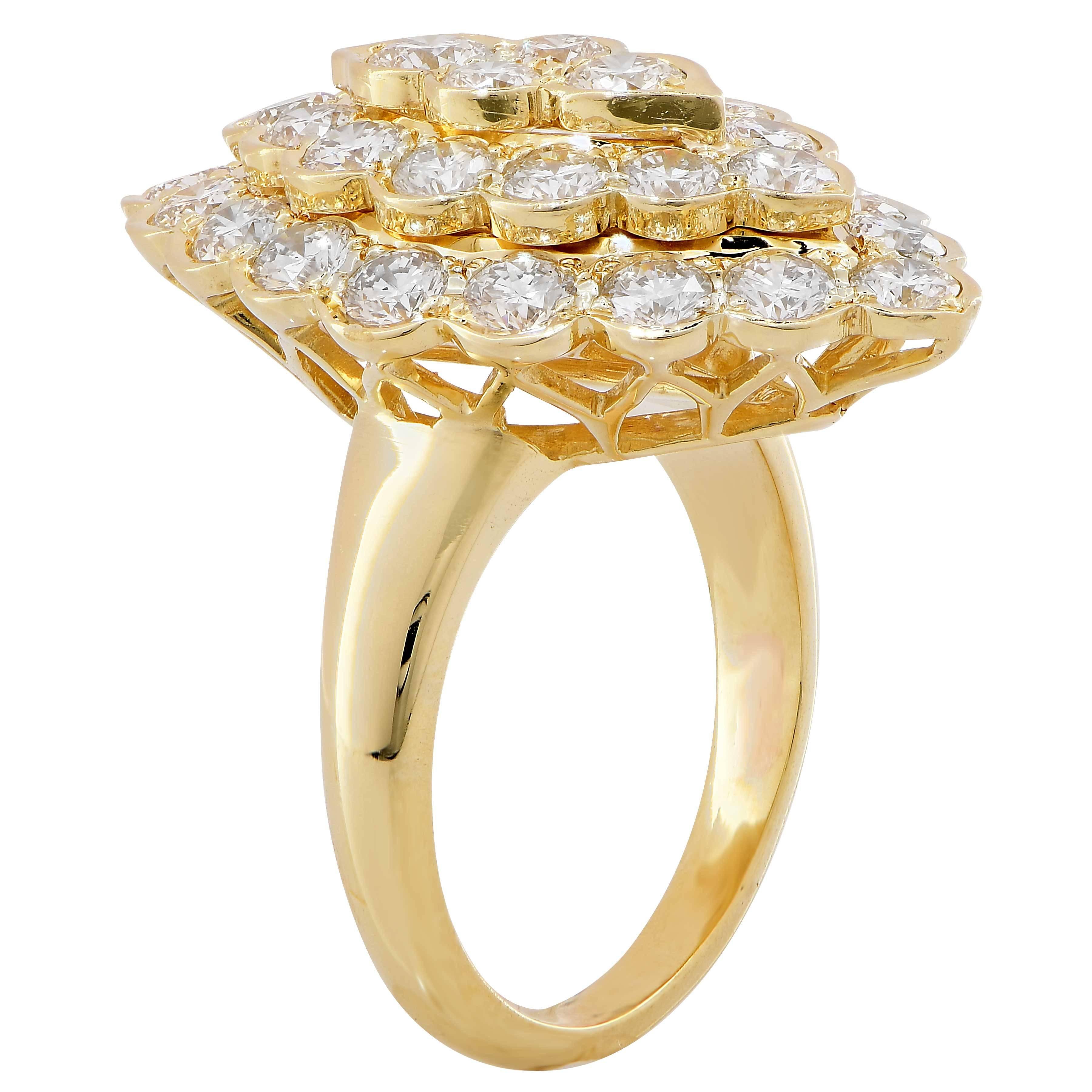 Round Cut Van Cleef & Arpels Navette Shape Diamond Cocktail Ring in 18 Karat YG For Sale