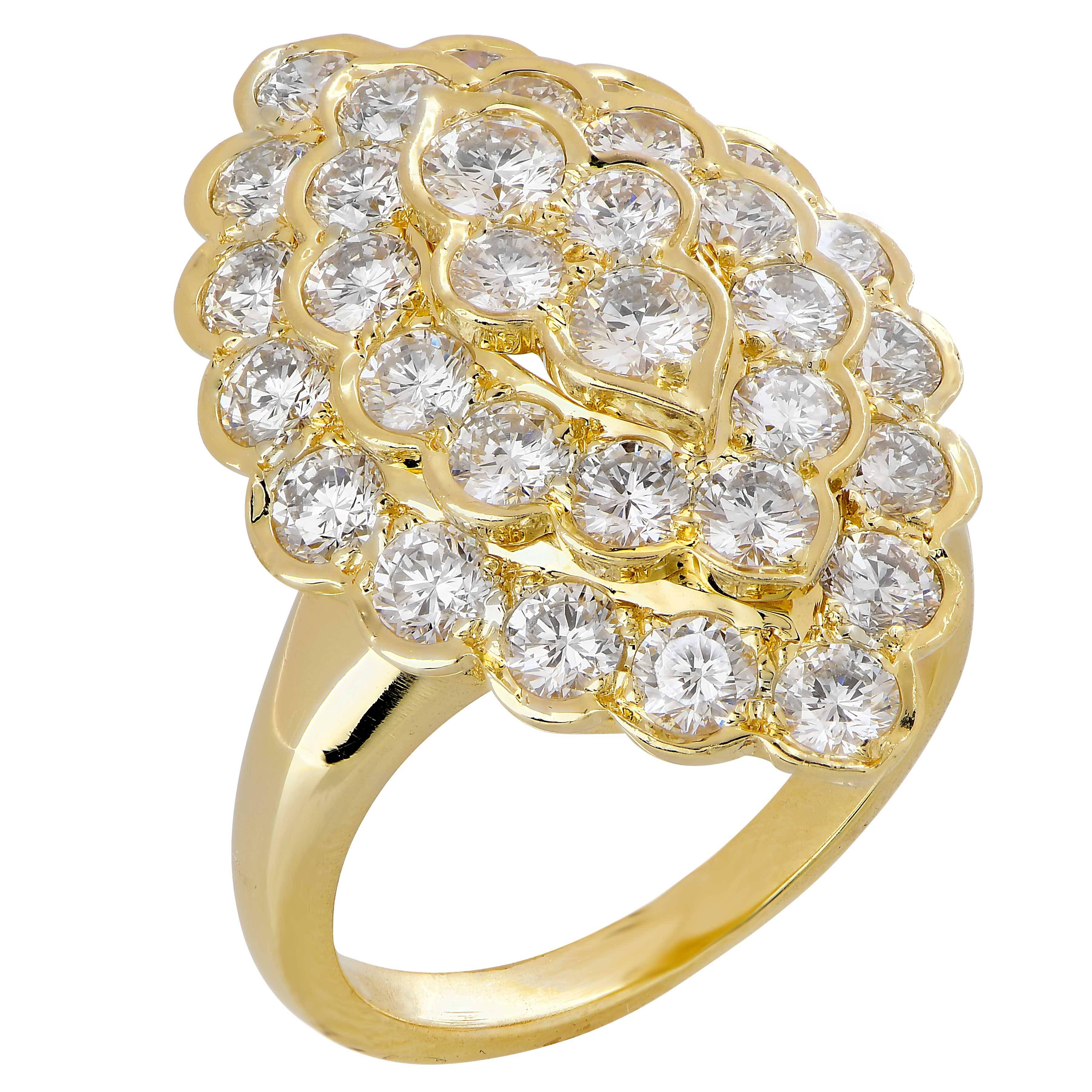 Van Cleef & Arpels Navette Shape Diamond Cocktail Ring in 18 Karat YG For Sale