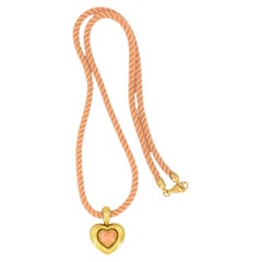 Van Cleef & Arpels Necklace 18k Gold Coral Heart Silk Cord Necklace