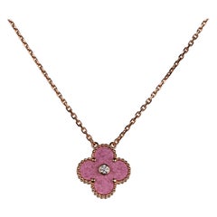 Van Cleef & Arpels Necklace 2021 Holiday Rhodonite Alhambra Diamond Ltd Ed Rose